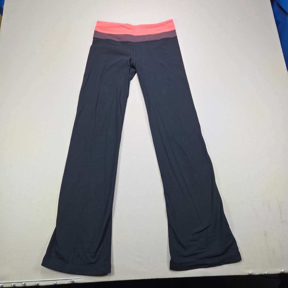 Lululemon Bootcut Yoga Pants Colorblock Waistband Black Coral Womens Size 4 31.5